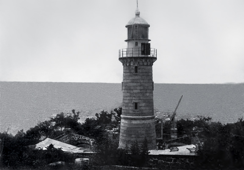 The lighthouse on Capul Island, Northern Samar, Philippines. Construction was started by the Spaniards, but was halted during the Spanish-American War. It was completed by the Americans on November 1, 1903. Image source: Bureau of Insular Affairs, War Department